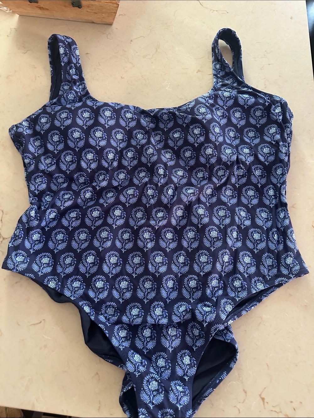 Navy Blue Patterned One-Piece Swimsuit